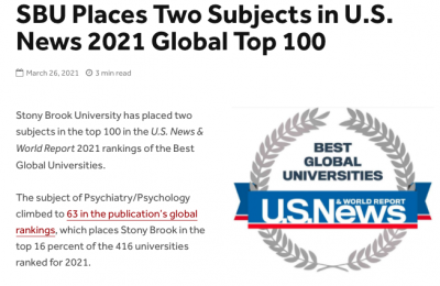 SBU Places Two Subjects in U.S. News 2021 Global Top 100