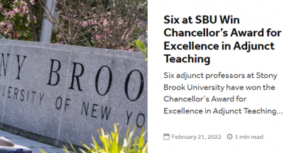 Six at SBU Win Chancellor’s Award for Excellence in Adjunct Teaching 이미지
