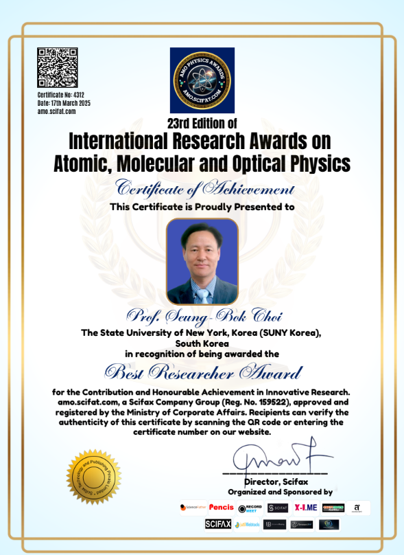 Professor Seung-Bok Choi Wins Consecutive "Best Researcher Awards" image